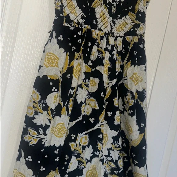 Free People Black Yellow Little of your Love Smocked Floral Jumpsuit size small - Picture 4 of 14